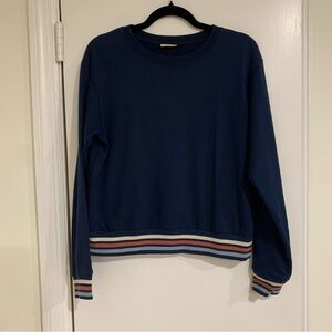 LAKE Pajamas Soft Cotton Stripe Hem Navy Sweatshirt Casual Lounge Size Small